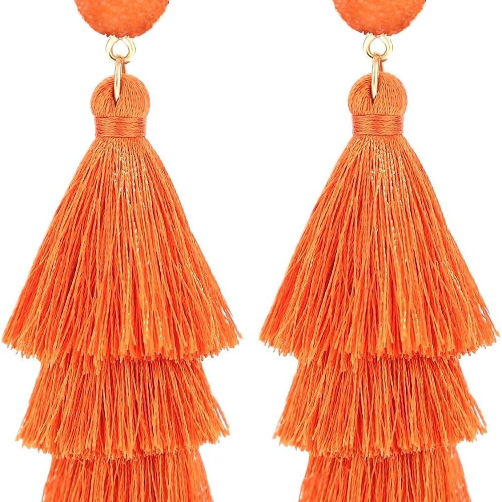 Tassel Earrings Layered Tiered Linear Drop Fashion Trending Earrings